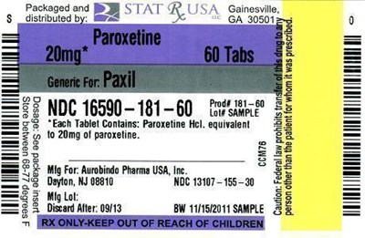 Paroxetine 20mg Label Image (Paroxetine 20mg 16590 Label)